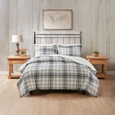 Bernston Faux Wool To Faux Fur Down Alternative 3 Piece King/Cal King Comforter Set In Gray Plaid