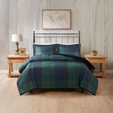 Bernston Faux Wool To Faux Fur Down Alternative 3 Piece King/Cal King Comforter Set In Green Plaid
