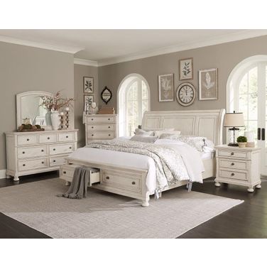 Bethel Wire Brushed White Storage Sleigh Platform Bedroom Set