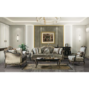 Betria Loveseat with 4 Pillows In Light Green Gold and Black High Gloss
