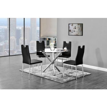 Beverly 5 Piece Faux Leather Round Glass Dinette Set In Black