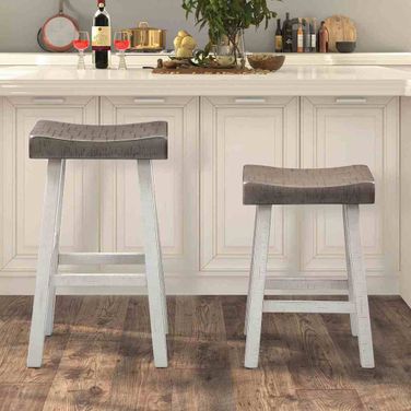 Biasca 24 Inch Stool In Set of 2 In Gray and White