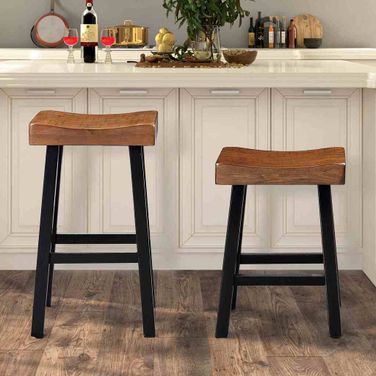 Biasca 29 Inch Stool In Set of 2 In Oak and Black