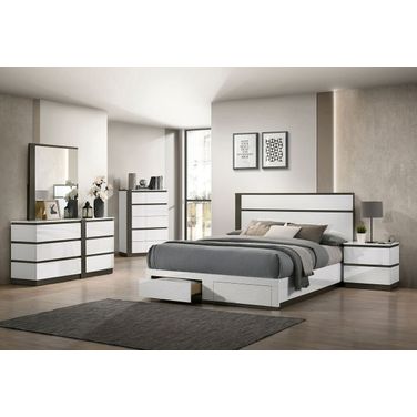 Birsfelden California King Bed With Drawers In White and Gray