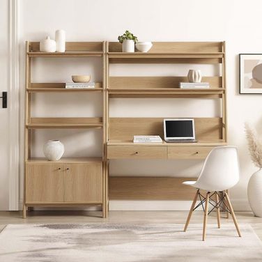 Bixby 2 Piece Wood Office Desk And Bookshelf In Oak EEI-6112-OAK