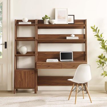 Bixby 2 Piece Wood Office Desk And Bookshelf In Walnut EEI-6111-WAL