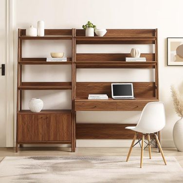 Bixby 2 Piece Wood Office Desk And Bookshelf In Walnut EEI-6112-WAL