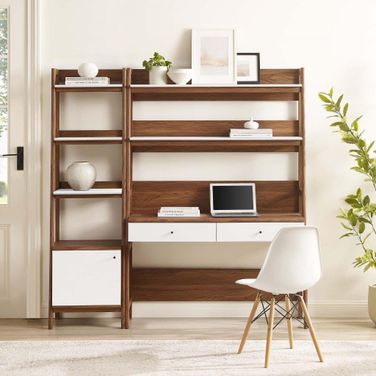 Bixby 2 Piece Wood Office Desk And Bookshelf In Walnut White EEI-6111-WAL-WHI