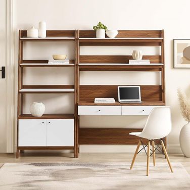 Bixby 2 Piece Wood Office Desk And Bookshelf In Walnut White EEI-6112-WAL-WHI