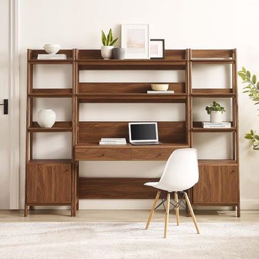 Bixby 3 Piece Wood Office Desk And Bookshelf In Walnut EEI-6114-WAL