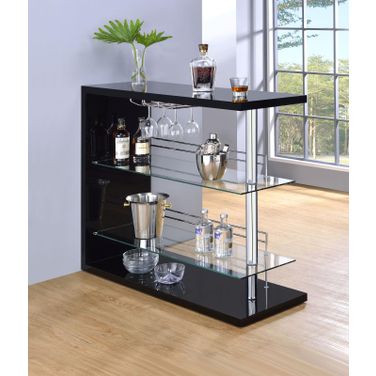 Prescott Rectangular 2-shelf Bar Unit Glossy Black