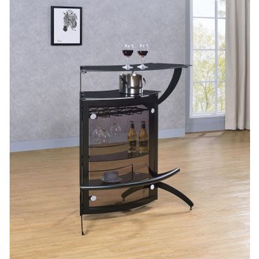 Dallas 2-shelf Home Bar Smoked and Black Glass