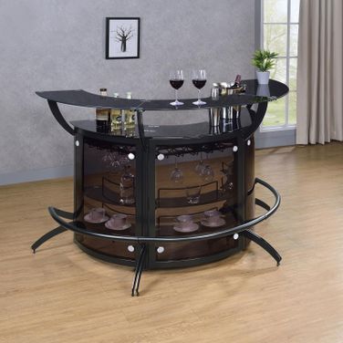 Dallas 2-shelf Curved Home Bar Smoke and Black Glass Set of 3