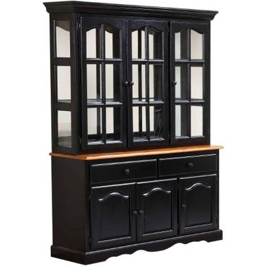 Black Cherry Selections Antique Black and Cherry Treasure Buffet and Lighted Hutch