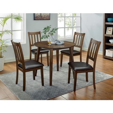Blackwood 5 Piece Round Dining Table Set In Walnut and Dark Brown