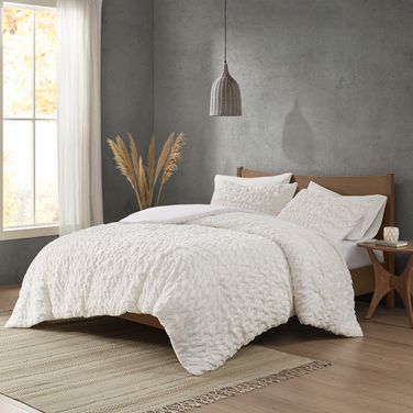 Blair Ruched Fur Down Alternative 3 Piece Full/Queen Comforter Set In Ivory