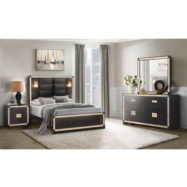 Blake Bedroom Set With Lamps In Black And Gold
