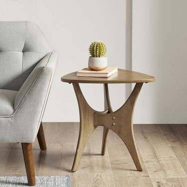 Blaze Triangle Wood Side Table In Light Brown