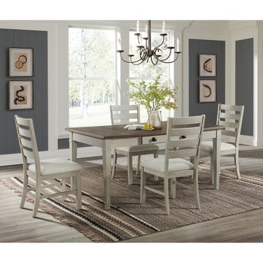 Bloomfield Rectangular Dining Room Set In Medium Brown and Washed Stone