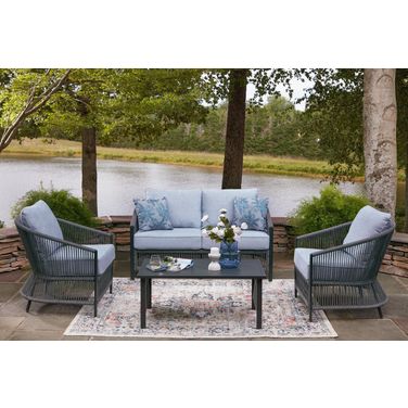 Bodega Island Outdoor Love/Chairs/Table Set Set of 4 In Gray
