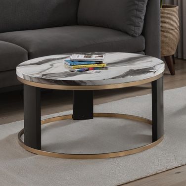 Bogor Round Cocktail Table In Black/White/Gold