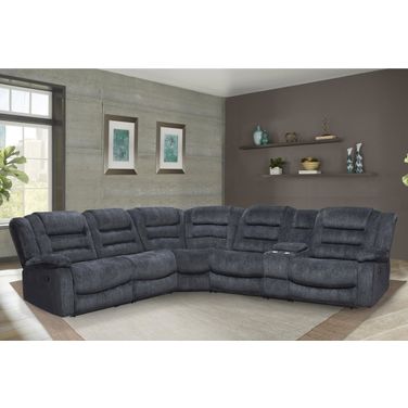Bolton 6 Piece Modular Reclining Sectional and Entertainment Console In Light Grey
