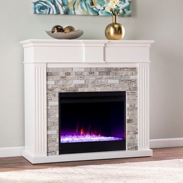 Bondale Color Changing Fireplace With Faux Stone Surround