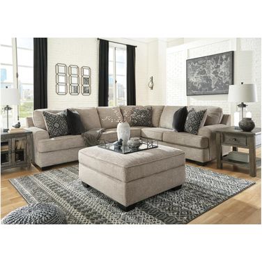 Bovarian 3-Piece Sectional with Ottoman In Stone