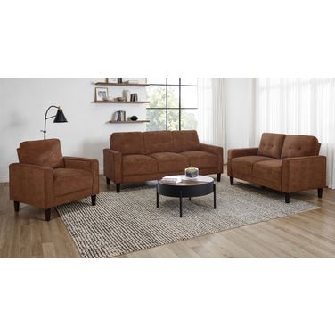 Bowen II Fabric Upholstered Track Arm Living Room Set In Rust