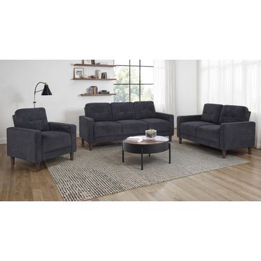 Bowen II Fabric Upholstered Track Arm Living Room Set In Steel Grey