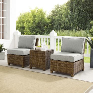 Bradenton 3 Piece Armless Wicker Outdoor Chair Set In Gray and Weathered Brown