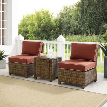 Bradenton 3 Piece Armless Wicker Outdoor Chair Set In Sangria and Weathered Brown