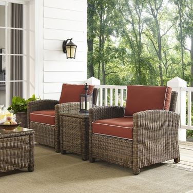 Bradenton 3 Piece Wicker Outdoor Chair Set In Sangria and Weathered Brown