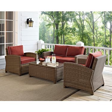 Bradenton 4 Piece Wicker Outdoor Loveseat Patio Furniture Set In Sangria and Weathered Brown
