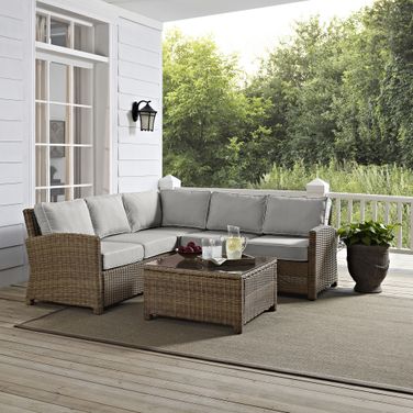 Bradenton 4 Piece Wicker Outdoor Sectional Patio Furniture Set In Gray and Weathered Brown