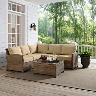 Bradenton 4 Piece Wicker Outdoor Sectional Patio Furniture Set In Sand and Weathered Brown
