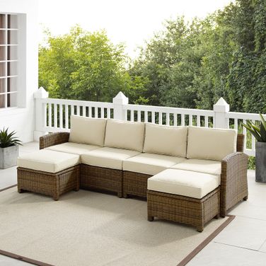 Bradenton 4 Piece Wicker Outdoor Sectional Patio Furniture Set In Sand and Weathered Brown
