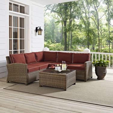 Bradenton 4 Piece Wicker Outdoor Sectional Patio Furniture Set In Sangria and Weathered Brown