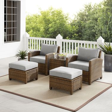 Bradenton 5 Piece Wicker Outdoor Chair Set In Gray and Weathered Brown