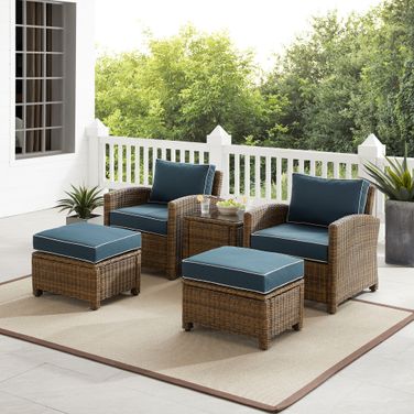 Bradenton 5 Piece Wicker Outdoor Chair Set In Navy and Weathered Brown