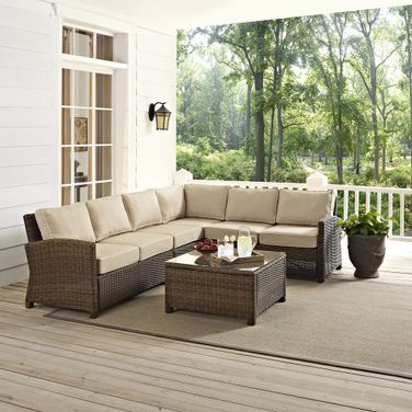 Bradenton 5 Piece Wicker Outdoor Sectional Patio Furniture Set In Sand and Weathered Brown