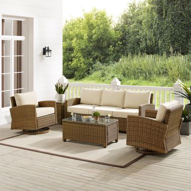Bradenton 5 Piece Wicker Outdoor Sofa and Swivel Rocker Set In Sand and Weathered Brown