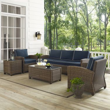 Bradenton 5 Piece Wicker Outdoor Sofa Patio Furniture Set In Navy and Weathered Brown