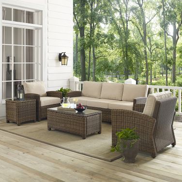 Bradenton 5 Piece Wicker Outdoor Sofa Patio Furniture Set In Sand and Weathered Brown
