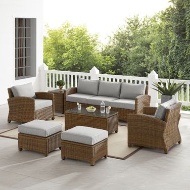 Bradenton 7 Piece Wicker Outdoor Sofa Patio Furniture Set In Gray and Weathered Brown
