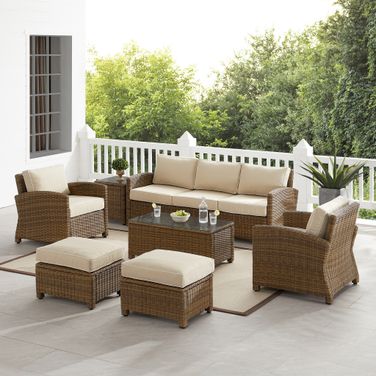 Bradenton 7 Piece Wicker Outdoor Sofa Patio Furniture Set In Sand and Weathered Brown