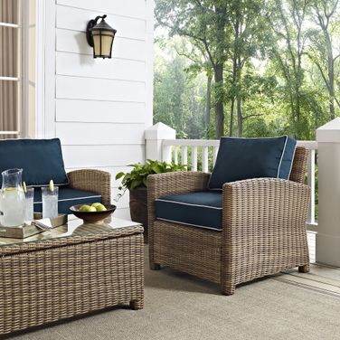 Bradenton Wicker Outdoor Chair In Navy and Weathered Brown