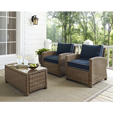 Bradenton Wicker Outdoor Chair Set of 2 In Navy and Weathered Brown