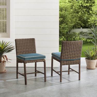 Bradenton Wicker Outdoor Dining Chair Set of 2 In Navy and Weathered Brown