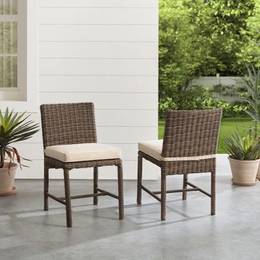 Bradenton Wicker Outdoor Dining Chair Set of 2 In Sand and Weathered Brown
